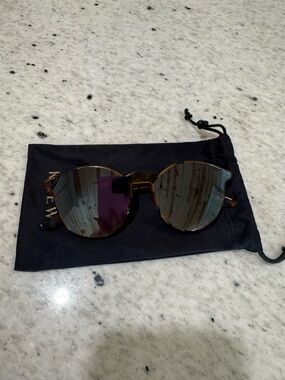 KREWE Round Tortoiseshell Frame Sunglasses with Mirrored Lenses